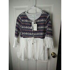 Grace Lace Aztec Size M Front Tie Bell Sleeve Top